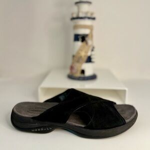 🌸Merrell pre-owned Black Slide Sandals. Size 9. WSAND50.